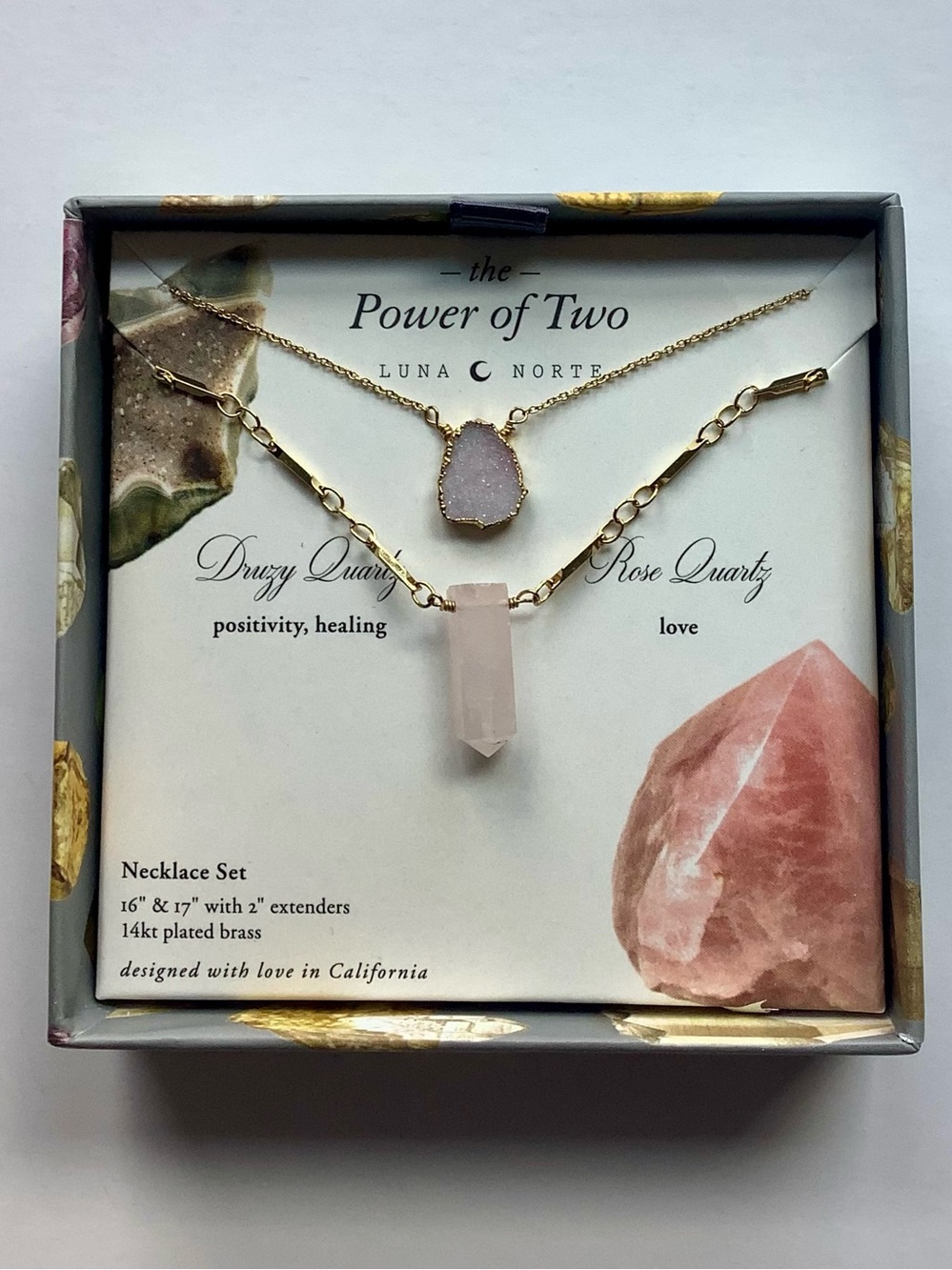 Gold-Plated Rose Quartz & Druzy Necklace Set - Pink